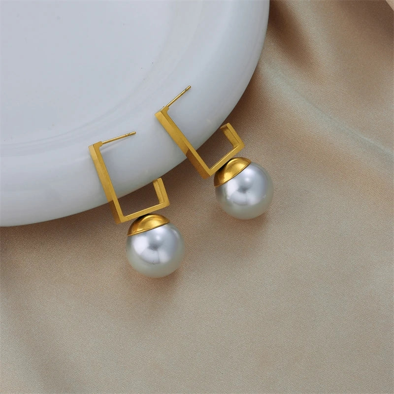 Rectangle Pearl Earrings